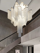 Load image into Gallery viewer, Luxury Italian Silver 3 Layer Cascading Aluminum Tassel Chandelier Light
