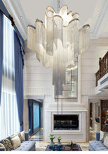 Load image into Gallery viewer, Luxury Italian Silver 3 Layer Cascading Aluminum Tassel Chandelier Light