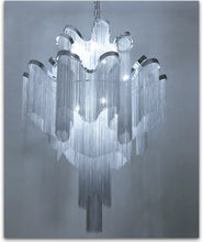 Load image into Gallery viewer, Luxury Italian Silver 3 Layer Cascading Aluminum Tassel Chandelier Light