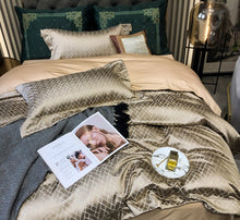Load image into Gallery viewer, Luxury Black Gold Jacquard Egyptian Cotton 4Pcs Bedding Set