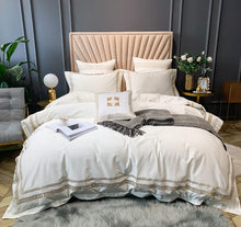 Load image into Gallery viewer, Luxury White Egyptian Cotton Satin Embroidery Super Soft Bedding Set 4/6/7Piece