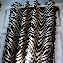 Load image into Gallery viewer, Modern Black and White Zebra Texture Blackout Velvet Curtain with sheer back