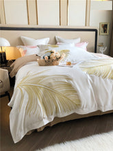Load image into Gallery viewer, Luxury style feather pattern embroidery long staple cotton 4Pcs bed sheet set Gold/Pink