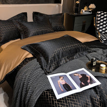 Load image into Gallery viewer, Luxury Black Gold Jacquard Egyptian Cotton 4Pcs Bedding Set