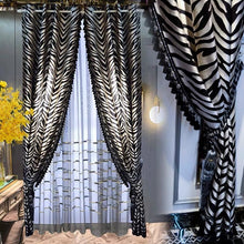 Load image into Gallery viewer, Modern Black and White Zebra Texture Blackout Velvet Curtain with sheer back