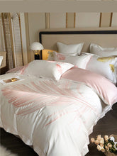 Load image into Gallery viewer, Luxury style feather pattern embroidery long staple cotton 4Pcs bed sheet set Gold/Pink