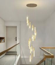 Load image into Gallery viewer, Ziva Luxury Crystal Long Chandelier Mirror Stainless Steel Staircase Light