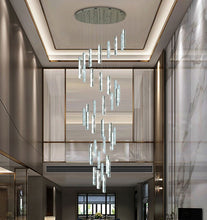 Load image into Gallery viewer, Ziva Luxury Crystal Long Chandelier Mirror Stainless Steel Staircase Light