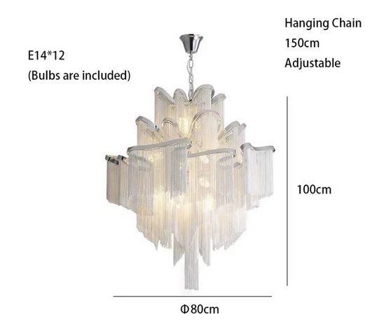 Luxury Italian Silver 3 Layer Cascading Aluminum Tassel Chandelier Light