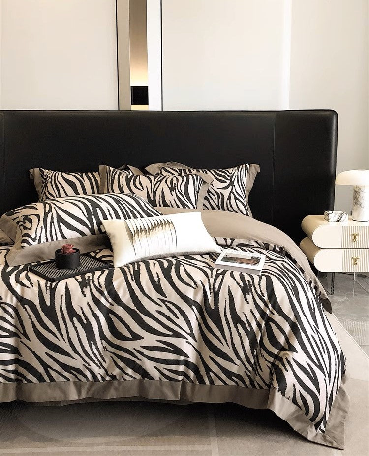 Leopard Printed 100S Egyptian Cotton Brushed 4pcs Bedding Set