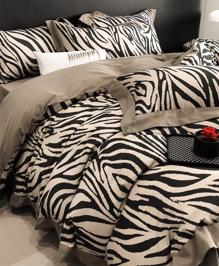 Leopard Printed 100S Egyptian Cotton Brushed 4pcs Bedding Set