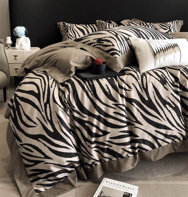 Leopard Printed 100S Egyptian Cotton Brushed 4pcs Bedding Set