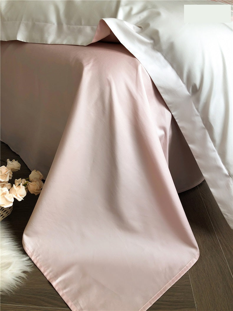 Light luxury style feather pattern embroidery long staple cotton 4Pcs bed sheet set Gold/Pink