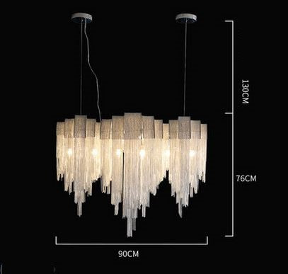 Luxury Italian Silver Tasse Cascading Aluminum Kitchen Island and Dinning Room Light