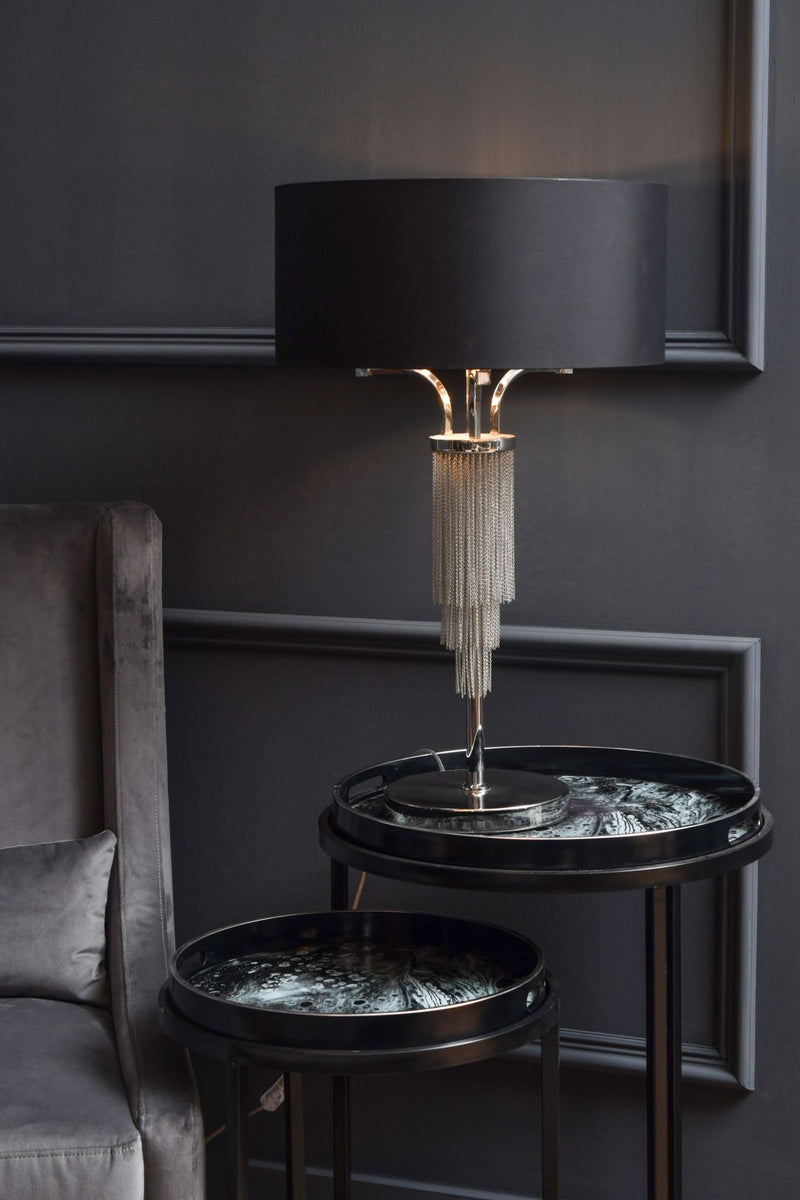 Libra Langan Table Lamp In Nickel With Black Shade